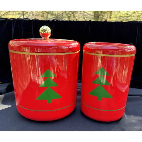 Vintage Neiman Marcus Japan Christmas Bar Ice Bucket & Matching Wine Chiller